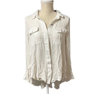 Free People Long Sleeve Hidden Button Up Blouse Tunic Shirt White Womens Size S